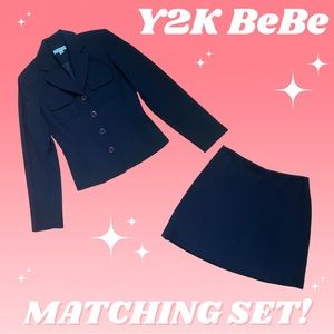 Vintage Y2K BEBE 2 PIECE Matching Set Office Siren Button Blazer MINI Skirt 4